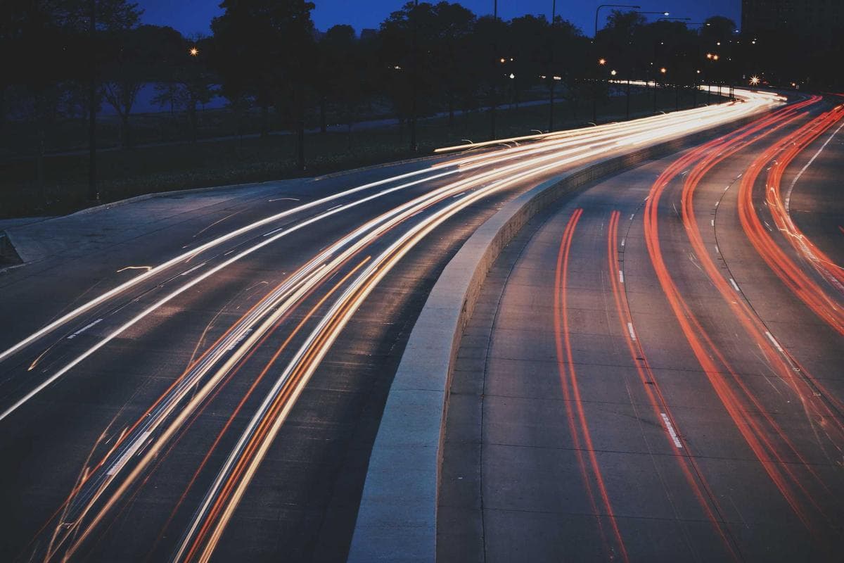 Long-exposure traffic light trails at dusk